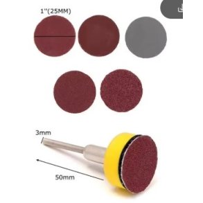 Rondel sliber 25 mm. skaft 3,0 X 50 mm. 1 stk. Og 5 *10 slibeskiver.