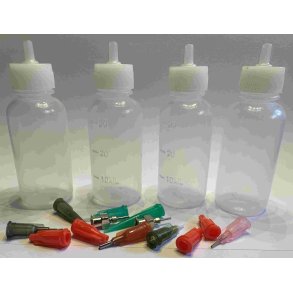 Limflasker 30 Ml. 4 stk. med 9 spidser og 4 lg.