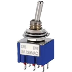 Vippekontakt 2pl on-off-(on) �6.5mm DP3T 5A/125Vac