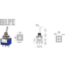 Vippekontakt 2pl on-off-(on) �6.5mm DP3T 5A/125Vac