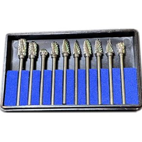 Fraser/slibere til metal og tr� 10 Stk. dobbeltsk�rne wolframkarbid skaft 3 mm.