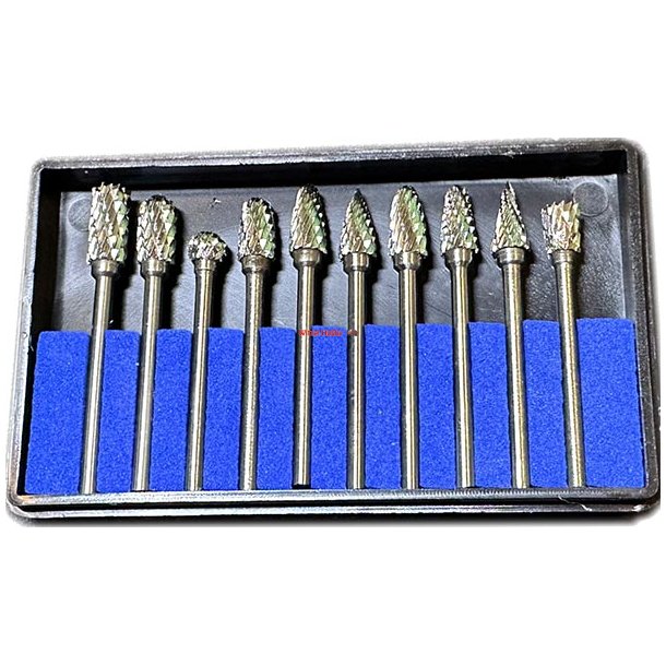 Fraser/slibere til metal og tr� 10 Stk. dobbeltsk�rne wolframkarbid skaft 3 mm.