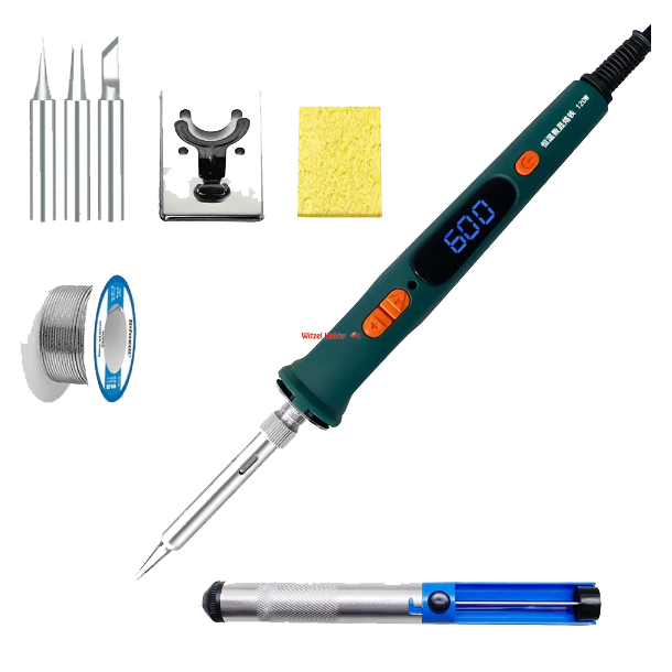 Loddekolbe med termostat 220 V. 120 W. med 5 extra spidser.