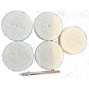Polerskiver af filt 25 X 6 mm 5 stk. og 1 skaft.